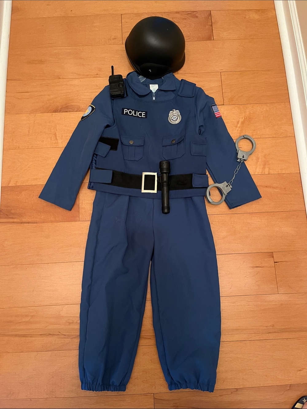Police Kids Costume Set in Navy Blue with Black Helmet